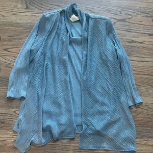 Elegant Blue Pleated Jacket w/ attached blouse